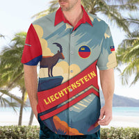 Liechtenstein Hawaiian Shirt with Mountain Goat Landscape Design and Red Blue Alps - Wonder Print Shop