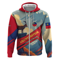 Liechtenstein Hoodie with Mountain Goat Landscape Design and Red Blue Alps - Wonder Print Shop