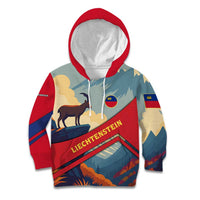 Liechtenstein Kid Hoodie with Mountain Goat Landscape Design and Red Blue Alps - Wonder Print Shop