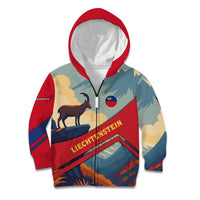 Liechtenstein Kid Hoodie with Mountain Goat Landscape Design and Red Blue Alps - Wonder Print Shop