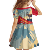 Liechtenstein Kid Short Sleeve Dress with Mountain Goat Landscape Design and Red Blue Alps - Wonder Print Shop