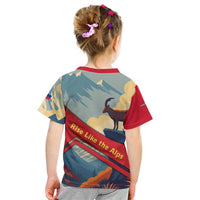 Liechtenstein Kid T Shirt with Mountain Goat Landscape Design and Red Blue Alps - Wonder Print Shop