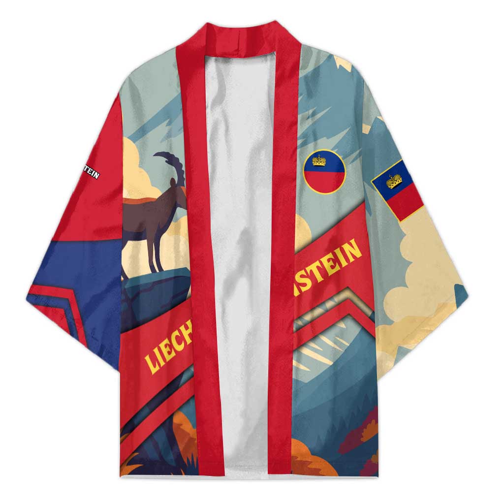 Liechtenstein Kimono with Mountain Goat Landscape Design and Red Blue Alps - Wonder Print Shop