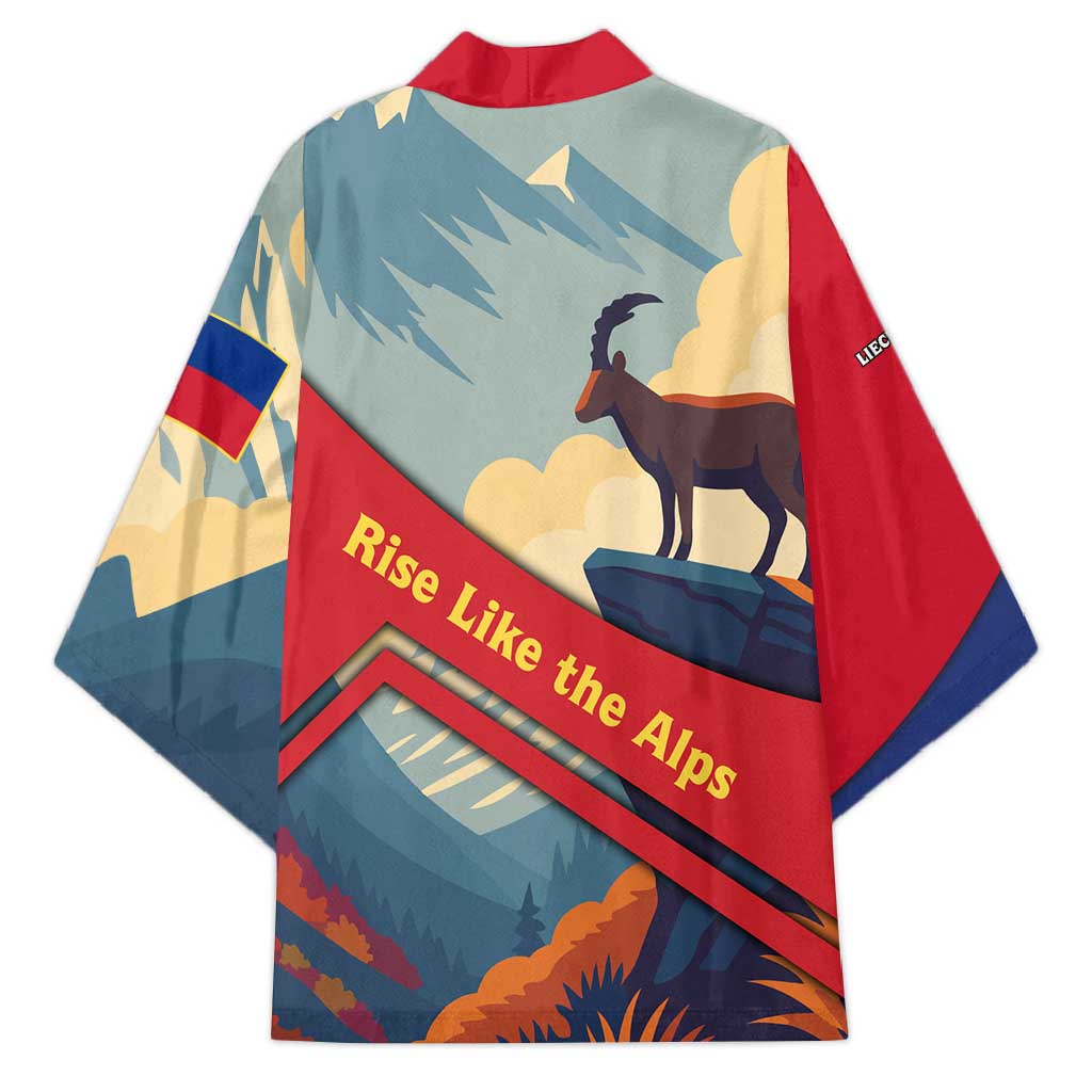Liechtenstein Kimono with Mountain Goat Landscape Design and Red Blue Alps - Wonder Print Shop