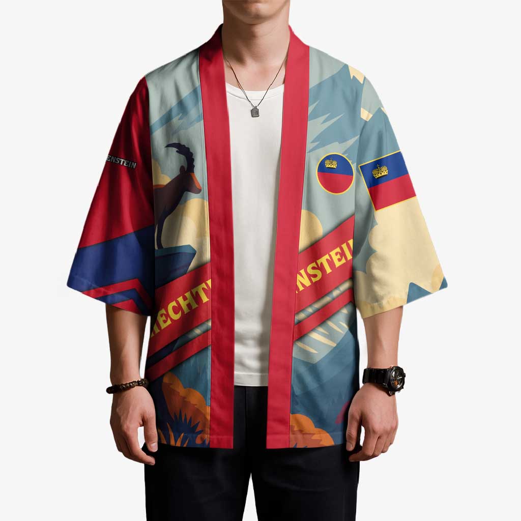 Liechtenstein Kimono with Mountain Goat Landscape Design and Red Blue Alps - Wonder Print Shop