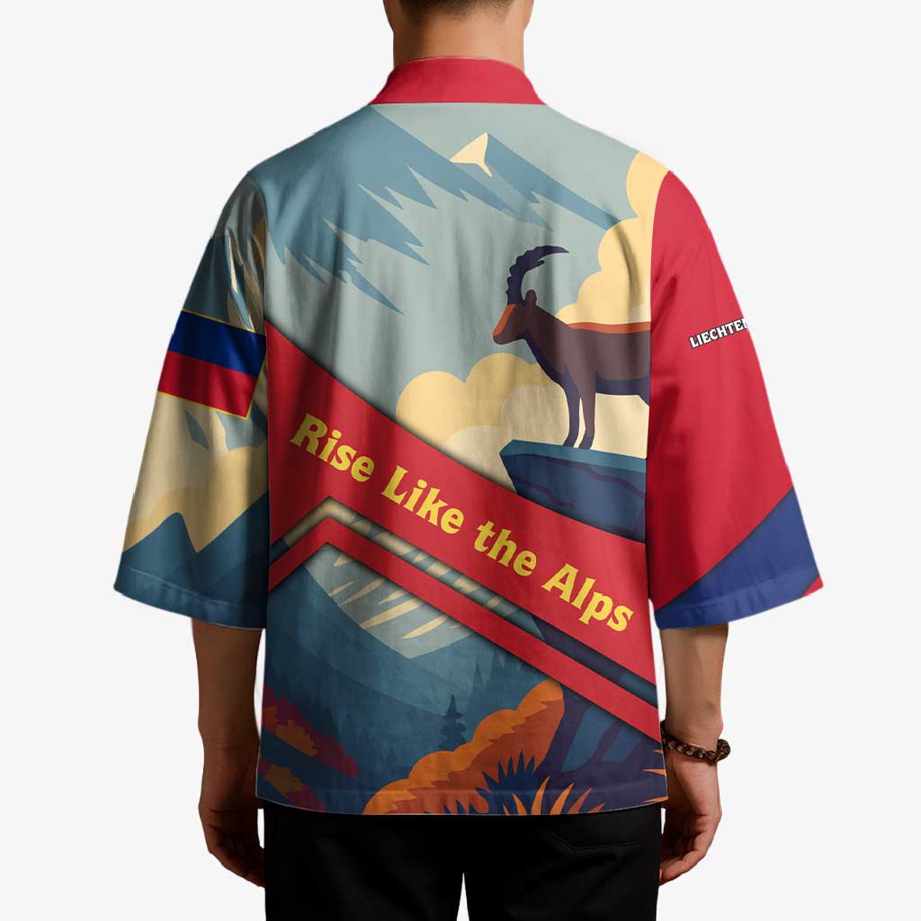 Liechtenstein Kimono with Mountain Goat Landscape Design and Red Blue Alps - Wonder Print Shop