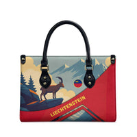 Liechtenstein Leather Bag with Mountain Goat Landscape Design and Red Blue Alps - Wonder Print Shop