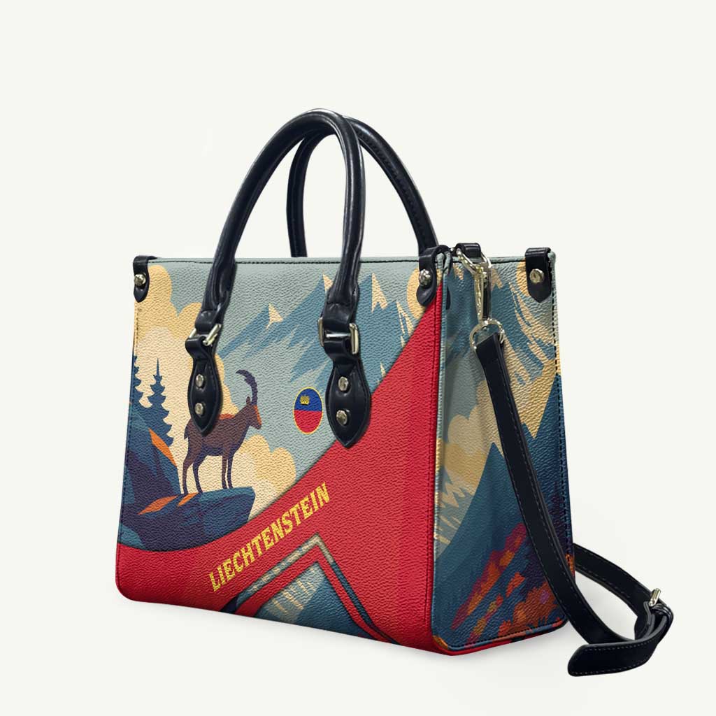 Liechtenstein Leather Bag with Mountain Goat Landscape Design and Red Blue Alps - Wonder Print Shop