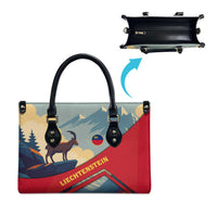 Liechtenstein Leather Bag with Mountain Goat Landscape Design and Red Blue Alps - Wonder Print Shop