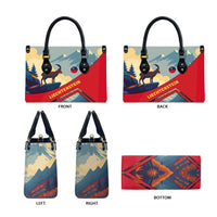 Liechtenstein Leather Bag with Mountain Goat Landscape Design and Red Blue Alps - Wonder Print Shop