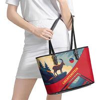Liechtenstein Leather Tote Bag with Mountain Goat Landscape Design and Red Blue Alps - Wonder Print Shop