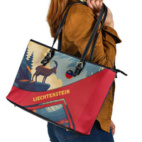 Liechtenstein Leather Tote Bag with Mountain Goat Landscape Design and Red Blue Alps - Wonder Print Shop