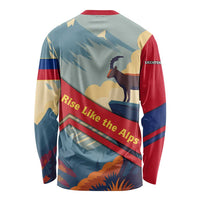 Liechtenstein Long Sleeve Shirt with Mountain Goat Landscape Design and Red Blue Alps - Wonder Print Shop