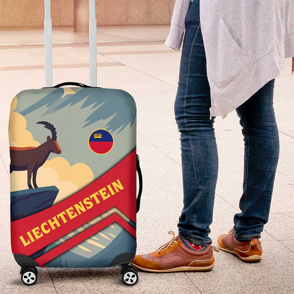 Liechtenstein Luggage Cover with Mountain Goat Landscape Design and Red Blue Alps - Wonder Print Shop