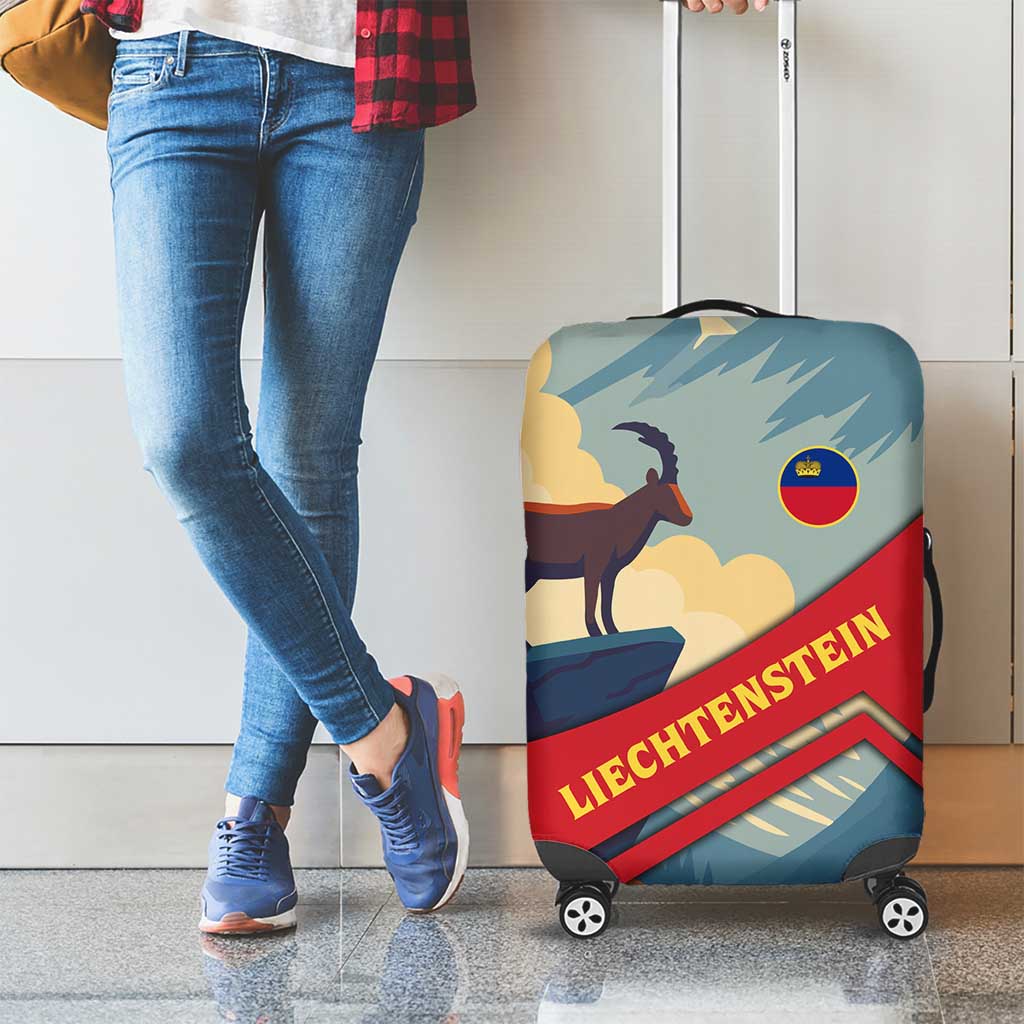Liechtenstein Luggage Cover with Mountain Goat Landscape Design and Red Blue Alps - Wonder Print Shop