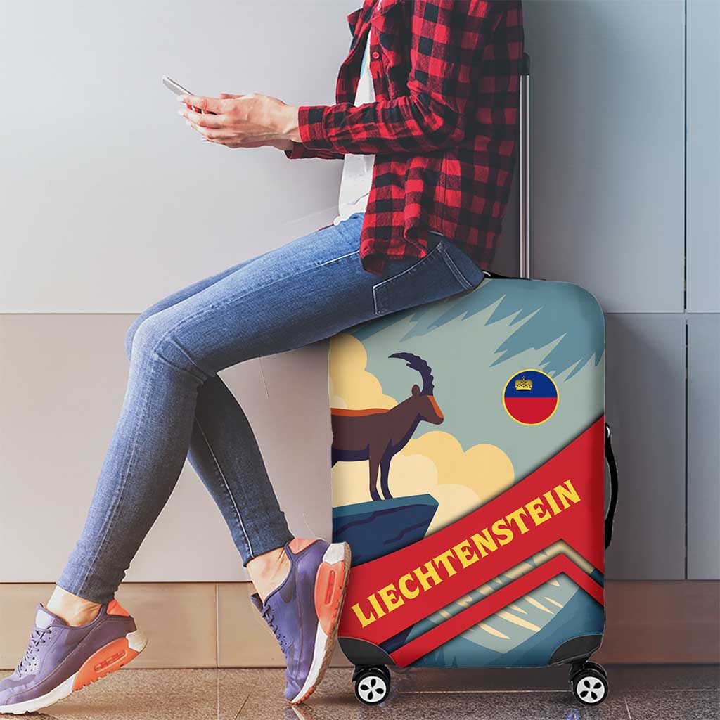 Liechtenstein Luggage Cover with Mountain Goat Landscape Design and Red Blue Alps - Wonder Print Shop