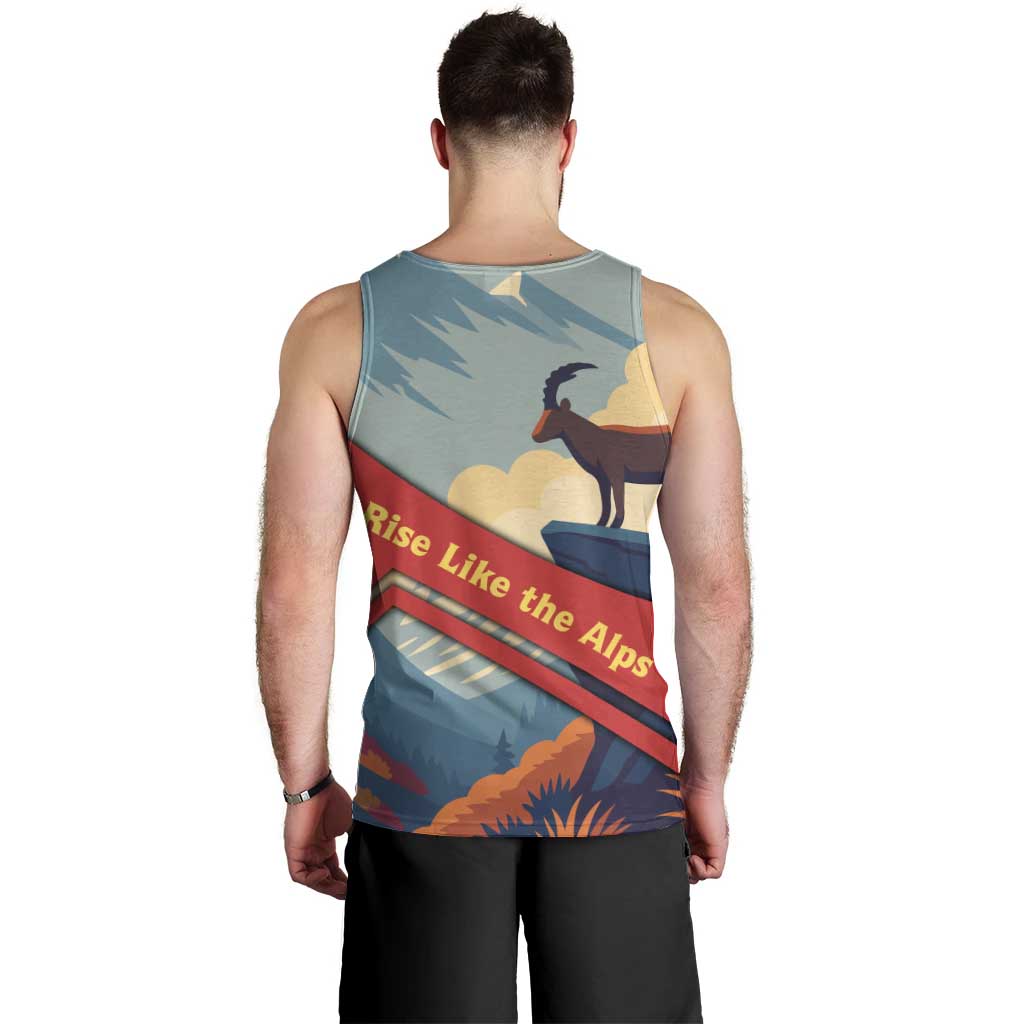 Liechtenstein Men Tank Top with Mountain Goat Landscape Design and Red Blue Alps - Wonder Print Shop