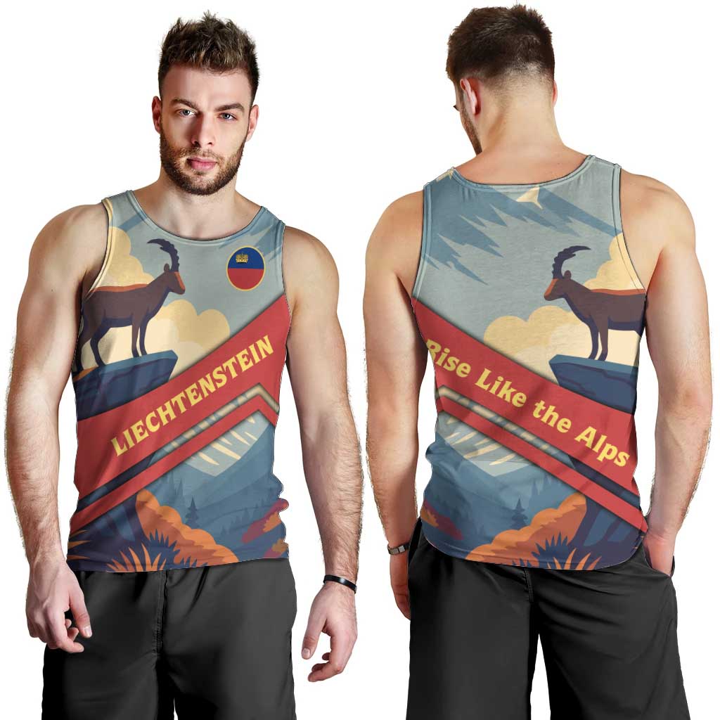 Liechtenstein Men Tank Top with Mountain Goat Landscape Design and Red Blue Alps - Wonder Print Shop