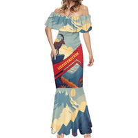 Liechtenstein Mermaid Dress with Mountain Goat Landscape Design and Red Blue Alps - Wonder Print Shop