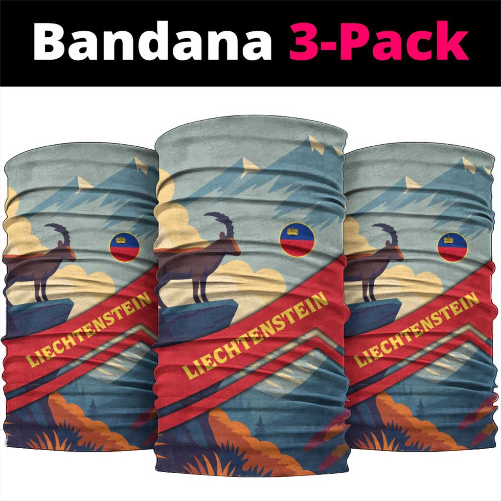 Liechtenstein Neck Gaiter with Mountain Goat Landscape Design and Red Blue Alps - Wonder Print Shop