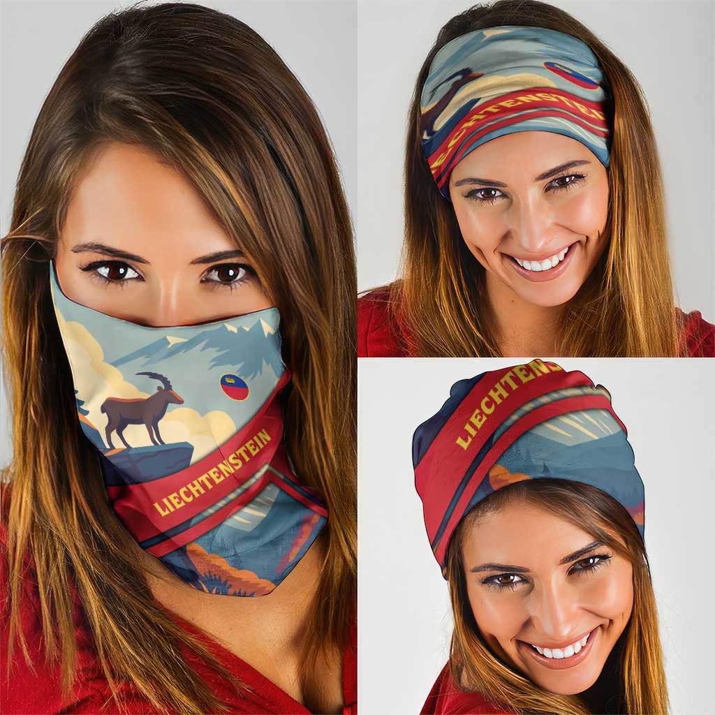 Liechtenstein Neck Gaiter with Mountain Goat Landscape Design and Red Blue Alps - Wonder Print Shop