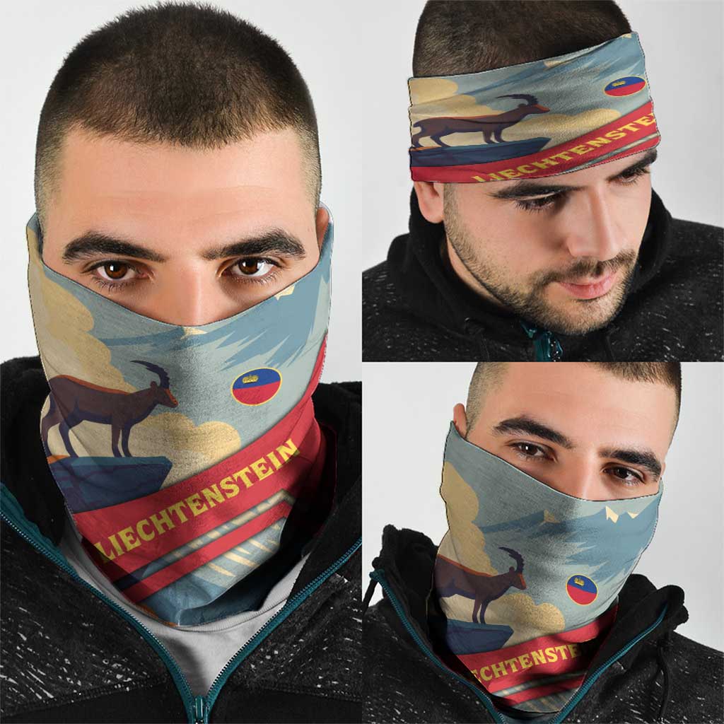 Liechtenstein Neck Gaiter with Mountain Goat Landscape Design and Red Blue Alps - Wonder Print Shop