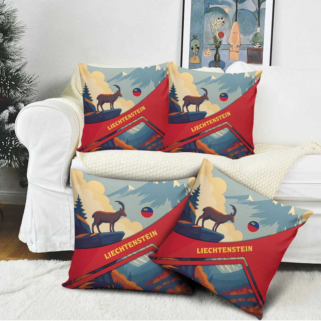 Liechtenstein Pillow Cover with Mountain Goat Landscape Design and Red Blue Alps - Wonder Print Shop