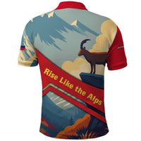 Liechtenstein Polo Shirt with Mountain Goat Landscape Design and Red Blue Alps - Wonder Print Shop
