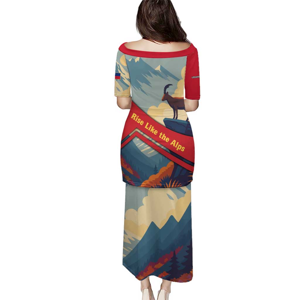 Liechtenstein Puletasi with Mountain Goat Landscape Design and Red Blue Alps - Wonder Print Shop