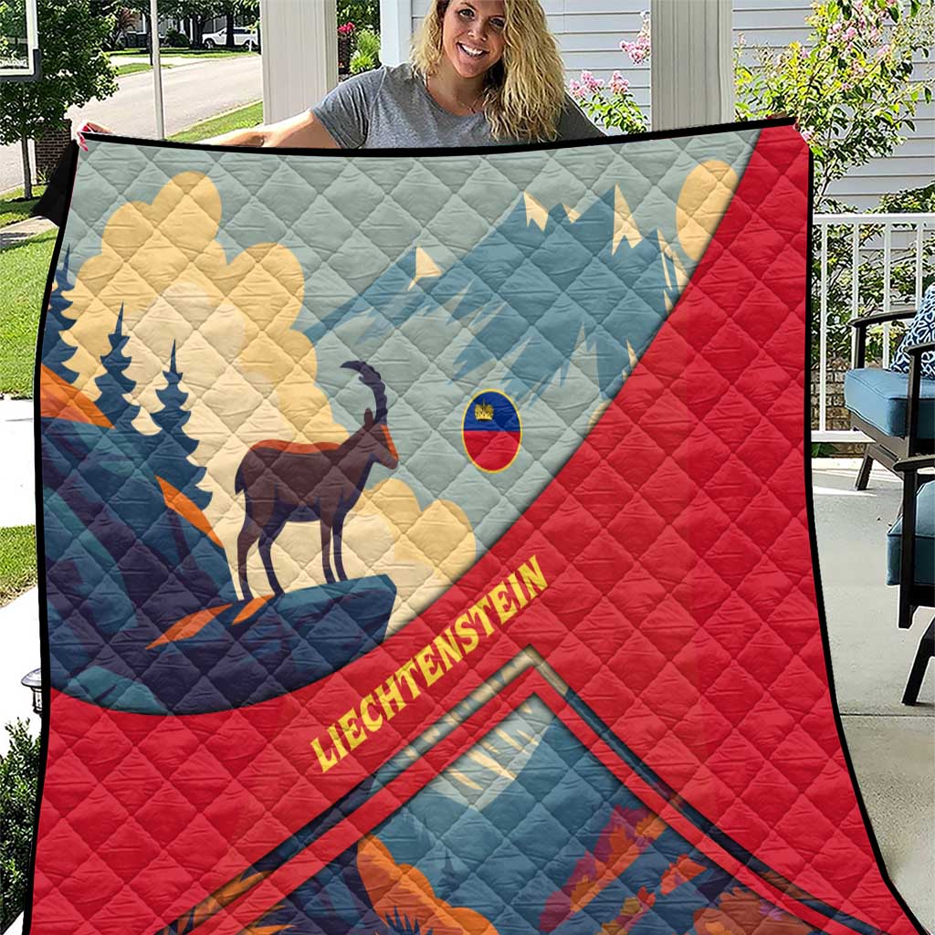 Liechtenstein Quilt with Mountain Goat Landscape Design and Red Blue Alps - Wonder Print Shop