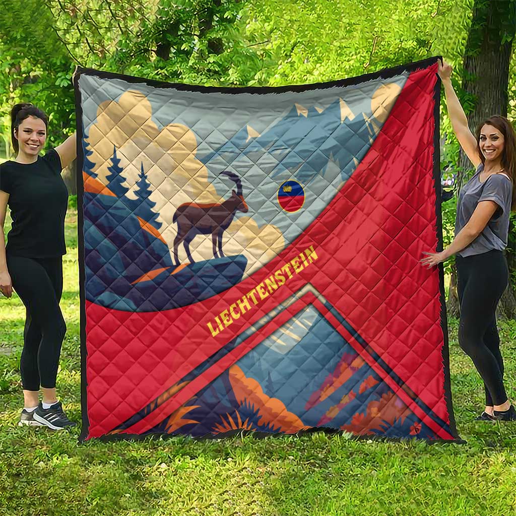 Liechtenstein Quilt with Mountain Goat Landscape Design and Red Blue Alps - Wonder Print Shop