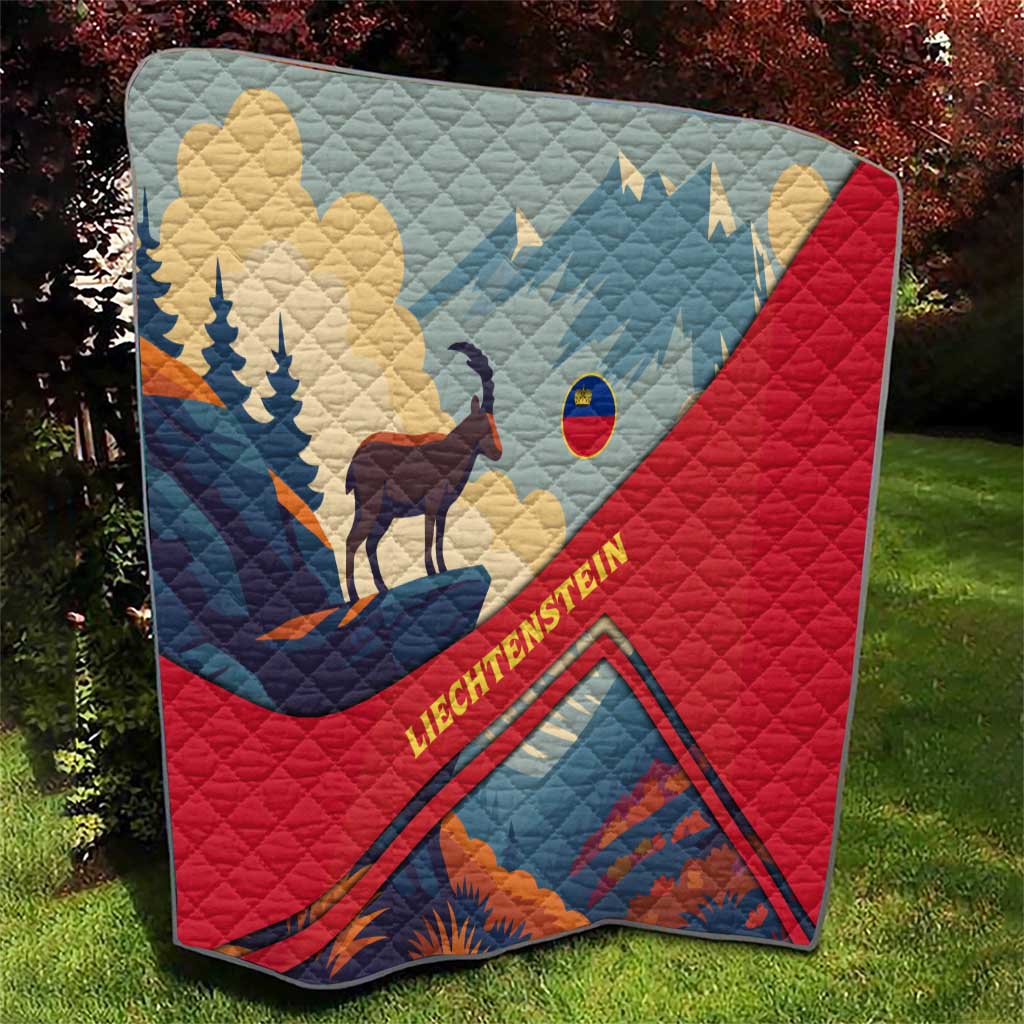 Liechtenstein Quilt with Mountain Goat Landscape Design and Red Blue Alps - Wonder Print Shop