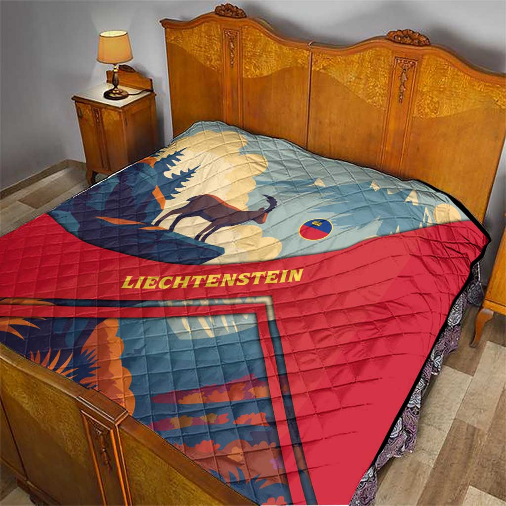 Liechtenstein Quilt with Mountain Goat Landscape Design and Red Blue Alps - Wonder Print Shop