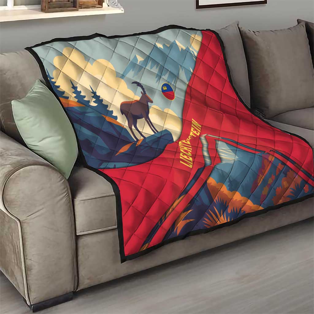 Liechtenstein Quilt with Mountain Goat Landscape Design and Red Blue Alps - Wonder Print Shop