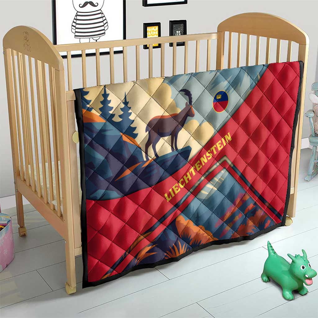 Liechtenstein Quilt with Mountain Goat Landscape Design and Red Blue Alps - Wonder Print Shop