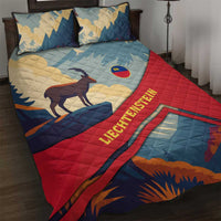 Liechtenstein Quilt Bed Set with Mountain Goat Landscape Design and Red Blue Alps - Wonder Print Shop