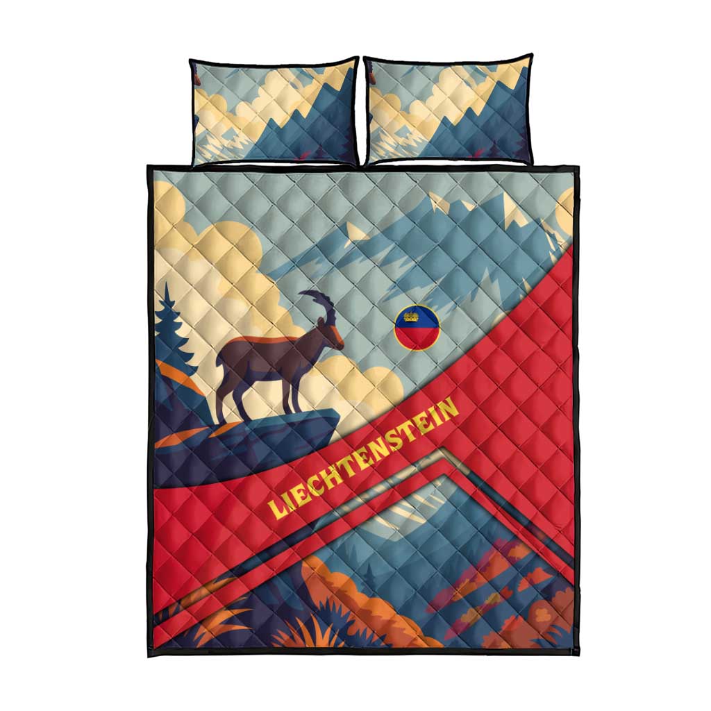 Liechtenstein Quilt Bed Set with Mountain Goat Landscape Design and Red Blue Alps - Wonder Print Shop