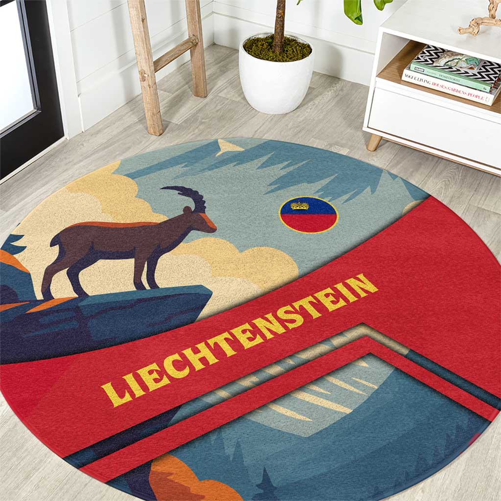 Liechtenstein Round Carpet with Mountain Goat Landscape Design and Red Blue Alps - Wonder Print Shop