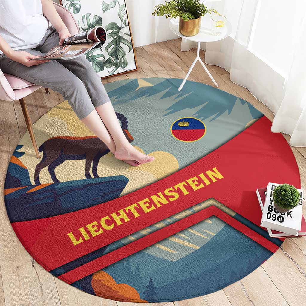 Liechtenstein Round Carpet with Mountain Goat Landscape Design and Red Blue Alps - Wonder Print Shop