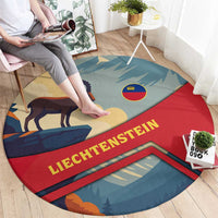 Liechtenstein Round Carpet with Mountain Goat Landscape Design and Red Blue Alps - Wonder Print Shop