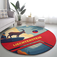 Liechtenstein Round Carpet with Mountain Goat Landscape Design and Red Blue Alps - Wonder Print Shop