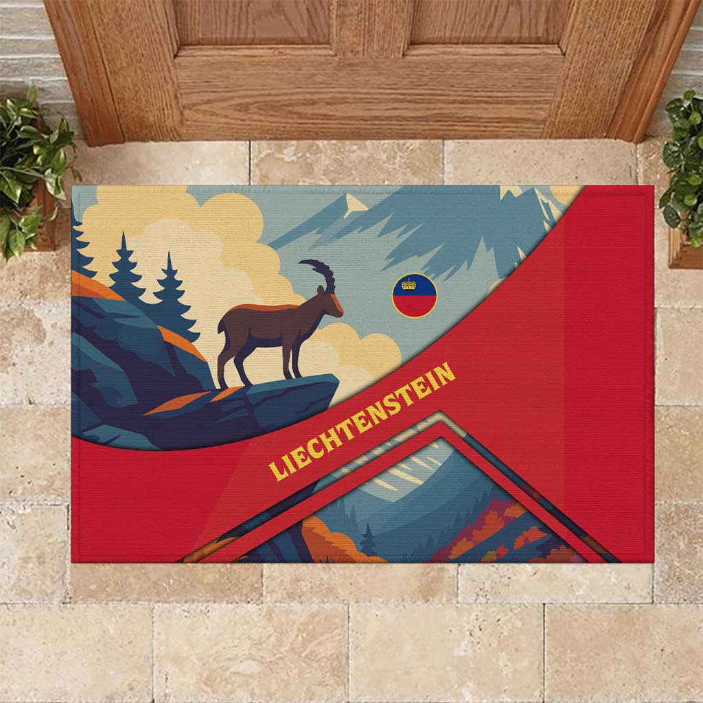 Liechtenstein Rubber Doormat with Mountain Goat Landscape Design and Red Blue Alps - Wonder Print Shop