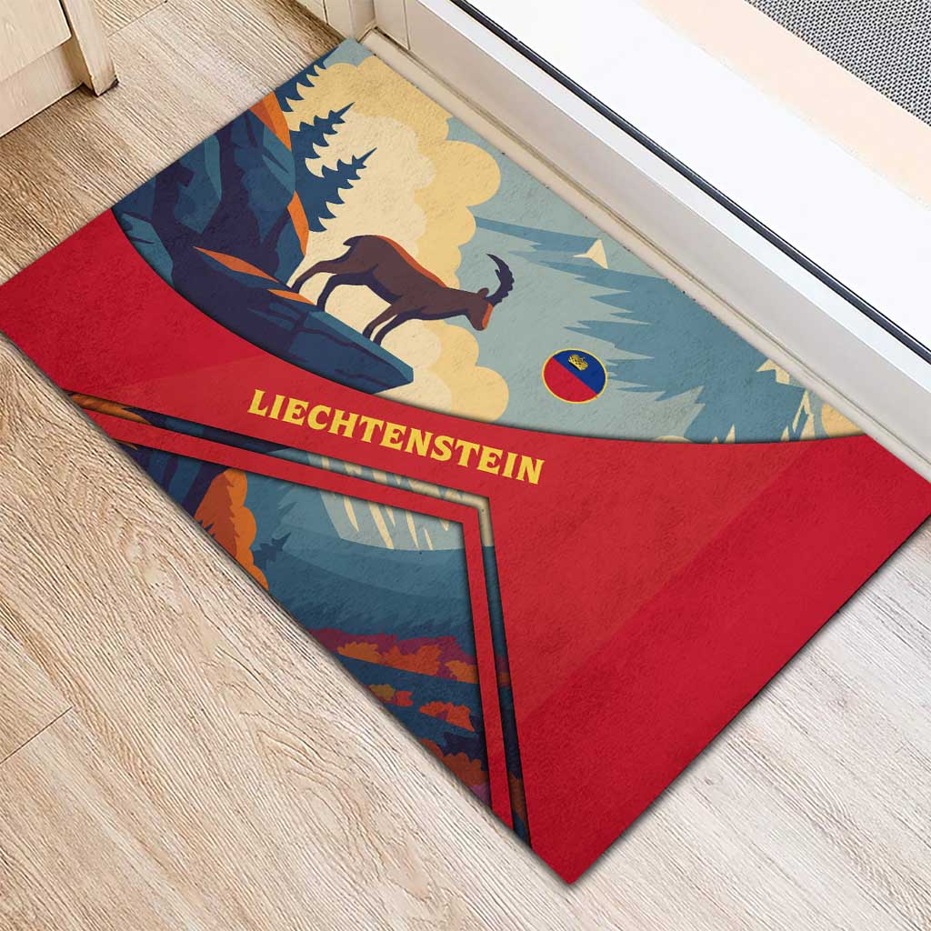 Liechtenstein Rubber Doormat with Mountain Goat Landscape Design and Red Blue Alps - Wonder Print Shop
