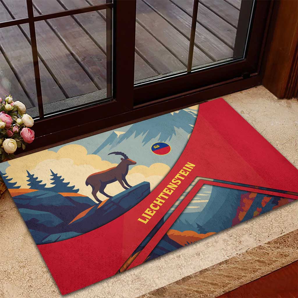 Liechtenstein Rubber Doormat with Mountain Goat Landscape Design and Red Blue Alps - Wonder Print Shop