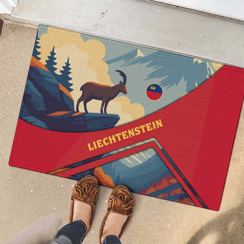 Liechtenstein Rubber Doormat with Mountain Goat Landscape Design and Red Blue Alps - Wonder Print Shop