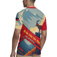 Liechtenstein Rugby Jersey with Mountain Goat Landscape Design and Red Blue Alps - Wonder Print Shop