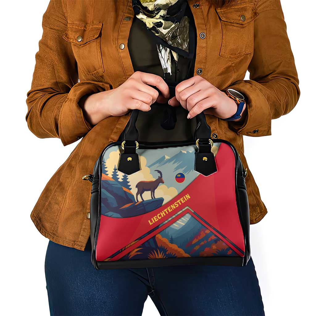 Liechtenstein Shoulder Handbag with Mountain Goat Landscape Design and Red Blue Alps - Wonder Print Shop