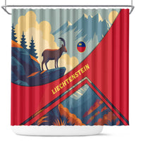 Liechtenstein Shower Curtain with Mountain Goat Landscape Design and Red Blue Alps - Wonder Print Shop