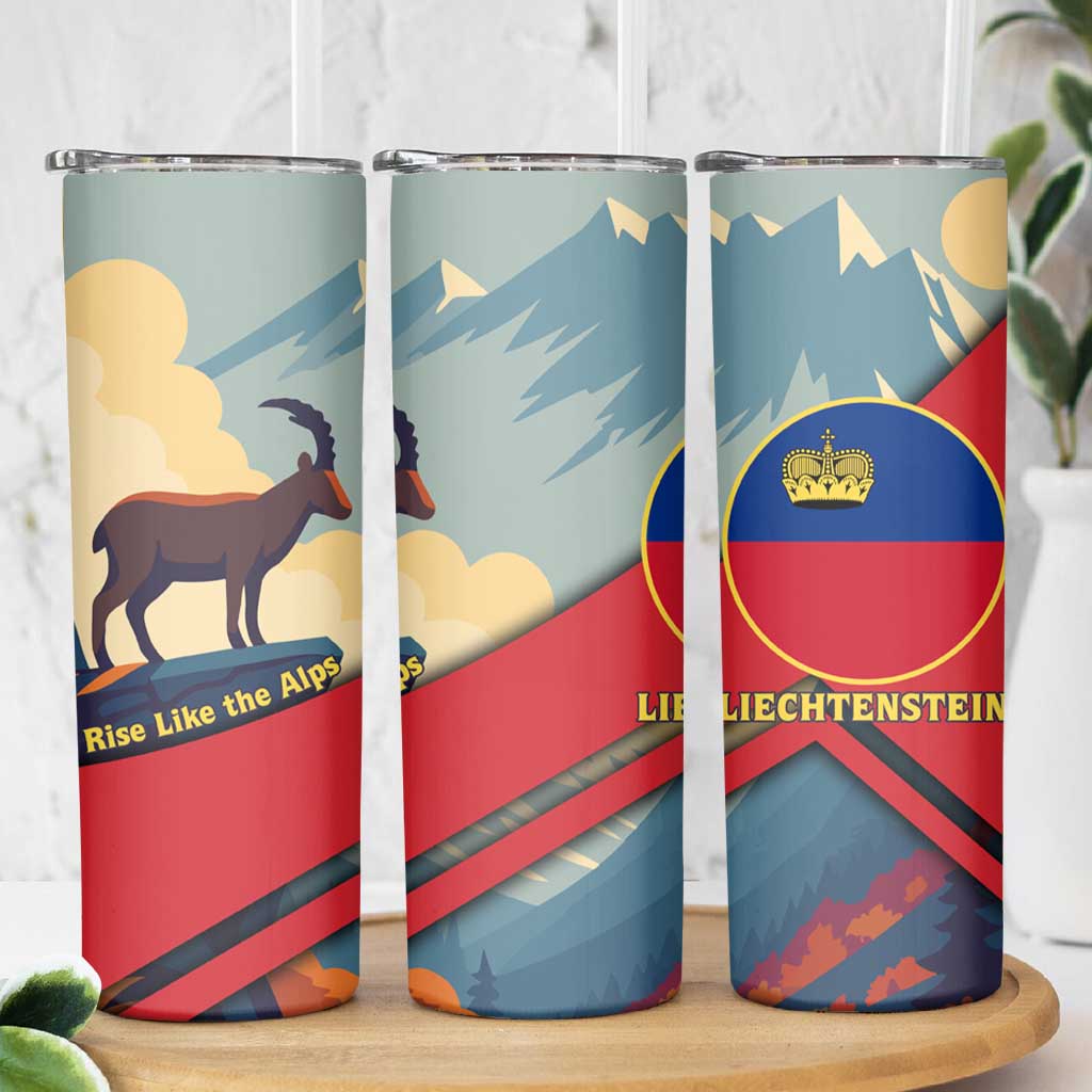 Liechtenstein Skinny Tumbler with Mountain Goat Landscape Design and Red Blue Alps - Wonder Print Shop