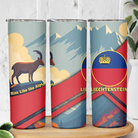 Liechtenstein Skinny Tumbler with Mountain Goat Landscape Design and Red Blue Alps - Wonder Print Shop